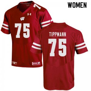 Women's Wisconsin Badgers NCAA #75 Joe Tippmann Red Authentic Under Armour Stitched College Football Jersey HT31R02QB